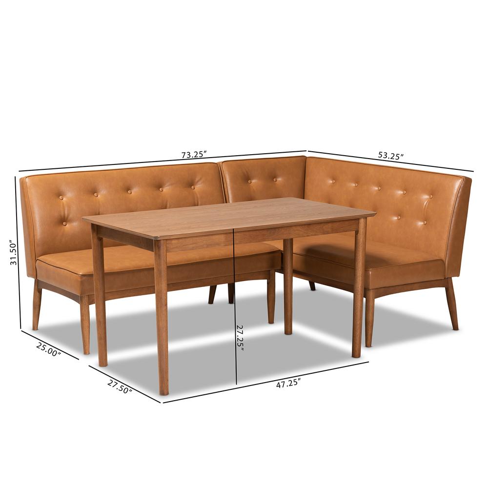 Modern Upholstered and Walnut Brown Finished Wood 3-Piece Dining Nook Set. Picture 20