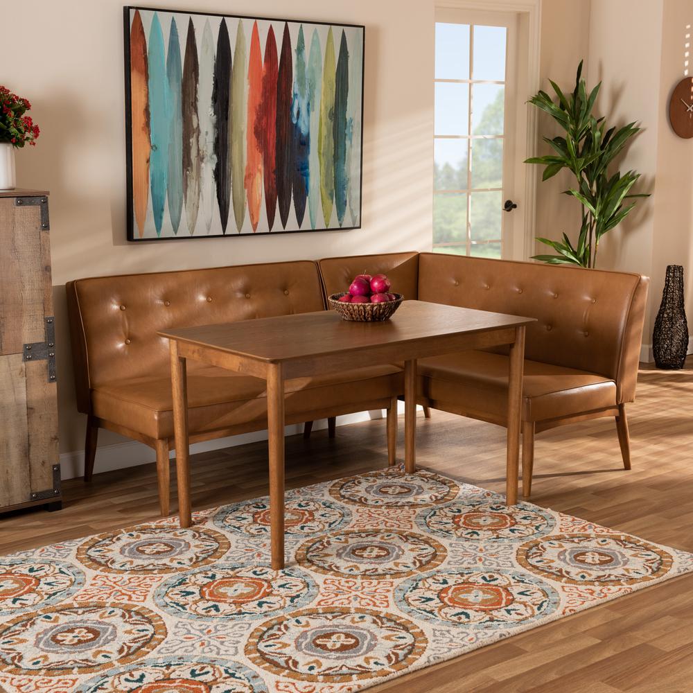 Modern Upholstered and Walnut Brown Finished Wood 3-Piece Dining Nook Set. Picture 18