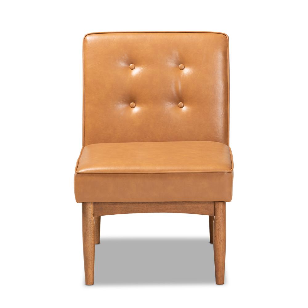 Leather Upholstered and Walnut Brown Finished Wood Dining Chair. Picture 11