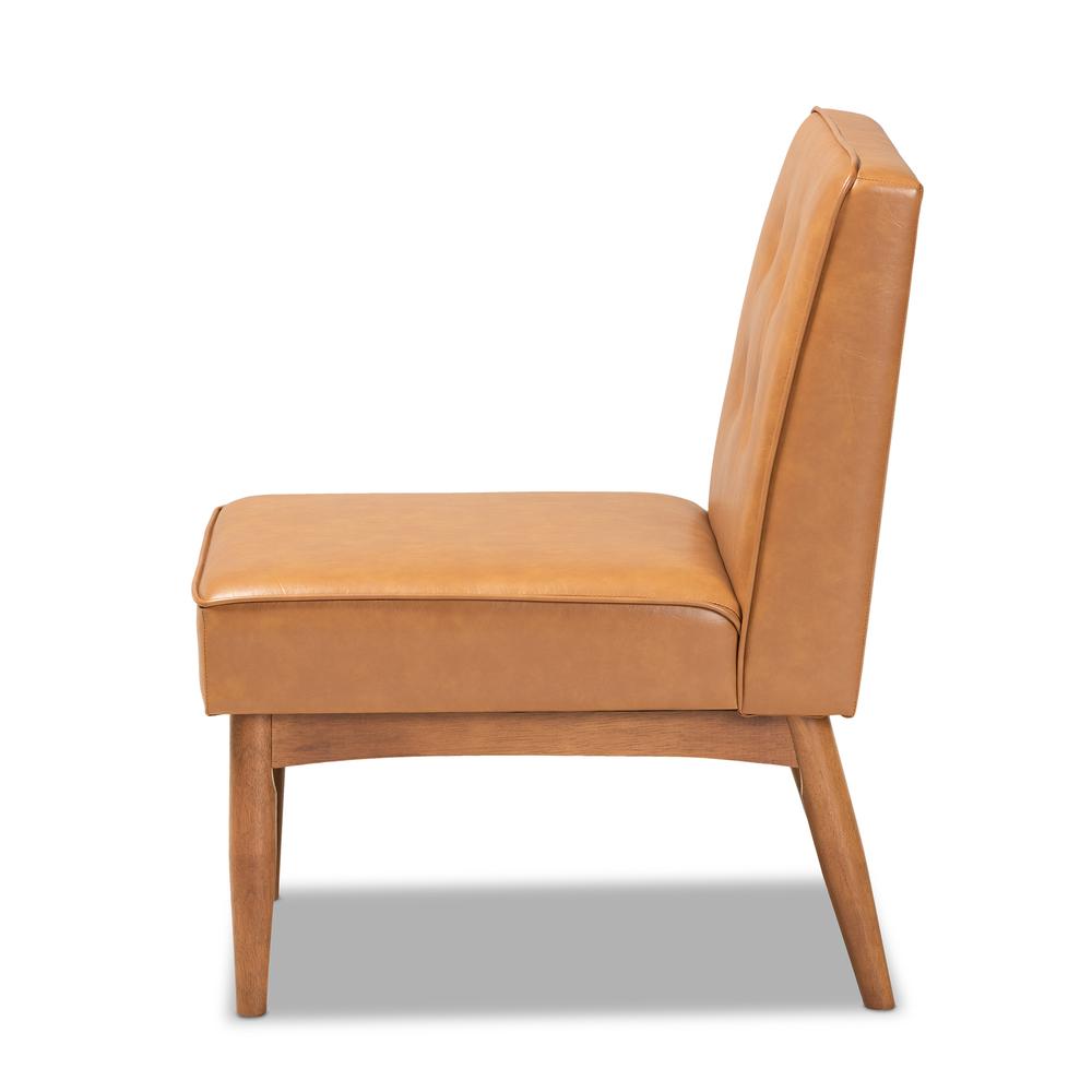 Leather Upholstered and Walnut Brown Finished Wood Dining Chair. Picture 12
