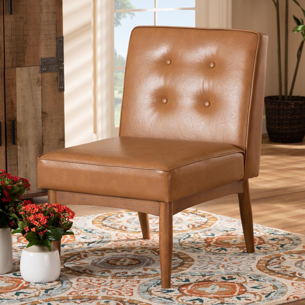 Leather Upholstered and Walnut Brown Finished Wood Dining Chair. Picture 16