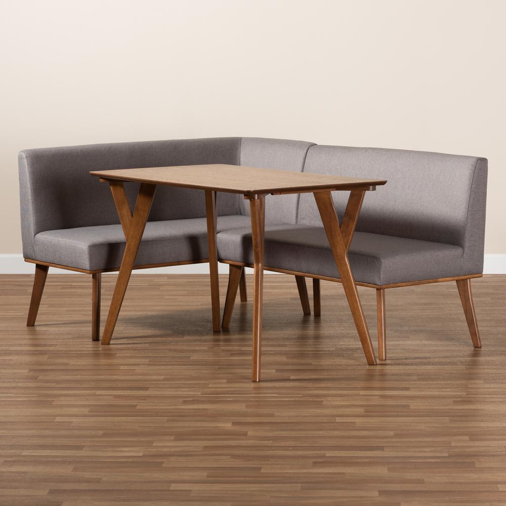 Grey Fabric Upholstered and Walnut Brown Finished Wood 3-Piece Dining Nook Set. Picture 19