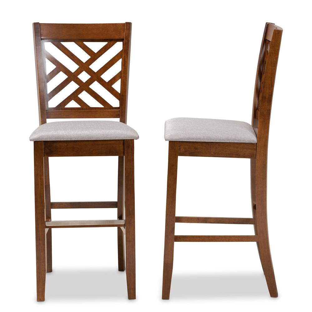 Grey Fabric Upholstered and Walnut Brown Finished Wood 2-Piece Bar Stool Set. Picture 12