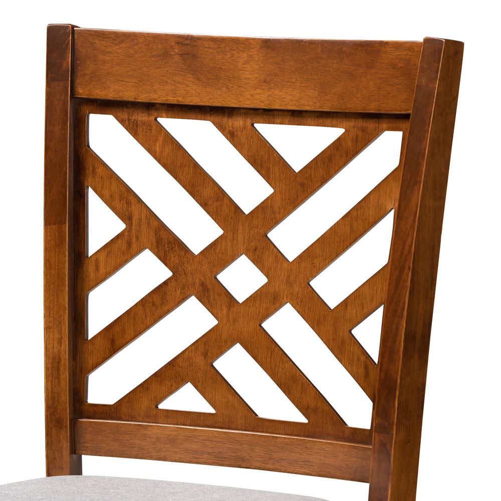 Grey Fabric Upholstered and Walnut Brown Finished Wood 2-Piece Bar Stool Set. Picture 13