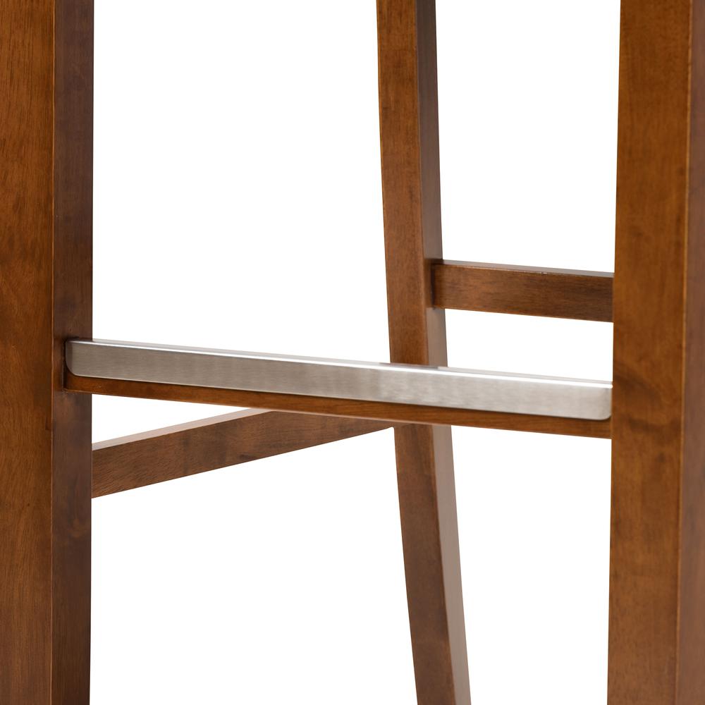 Grey Fabric Upholstered and Walnut Brown Finished Wood 2-Piece Bar Stool Set. Picture 14