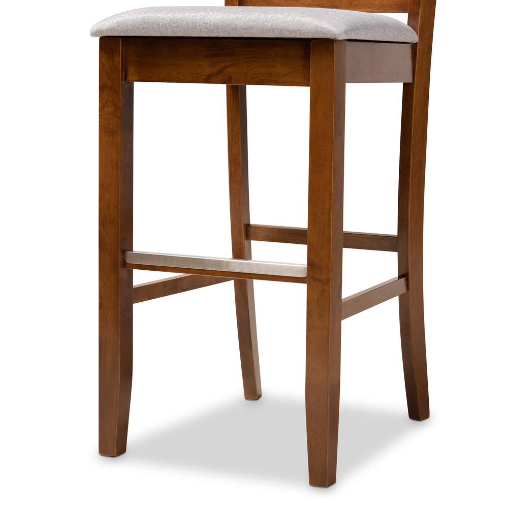 Grey Fabric Upholstered and Walnut Brown Finished Wood 2-Piece Bar Stool Set. Picture 15