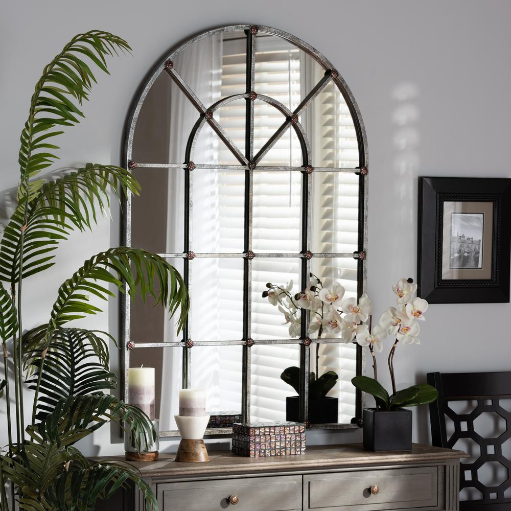 Vintage Farmhouse Antique Silver Finished Arched Window Accent Wall Mirror. Picture 5