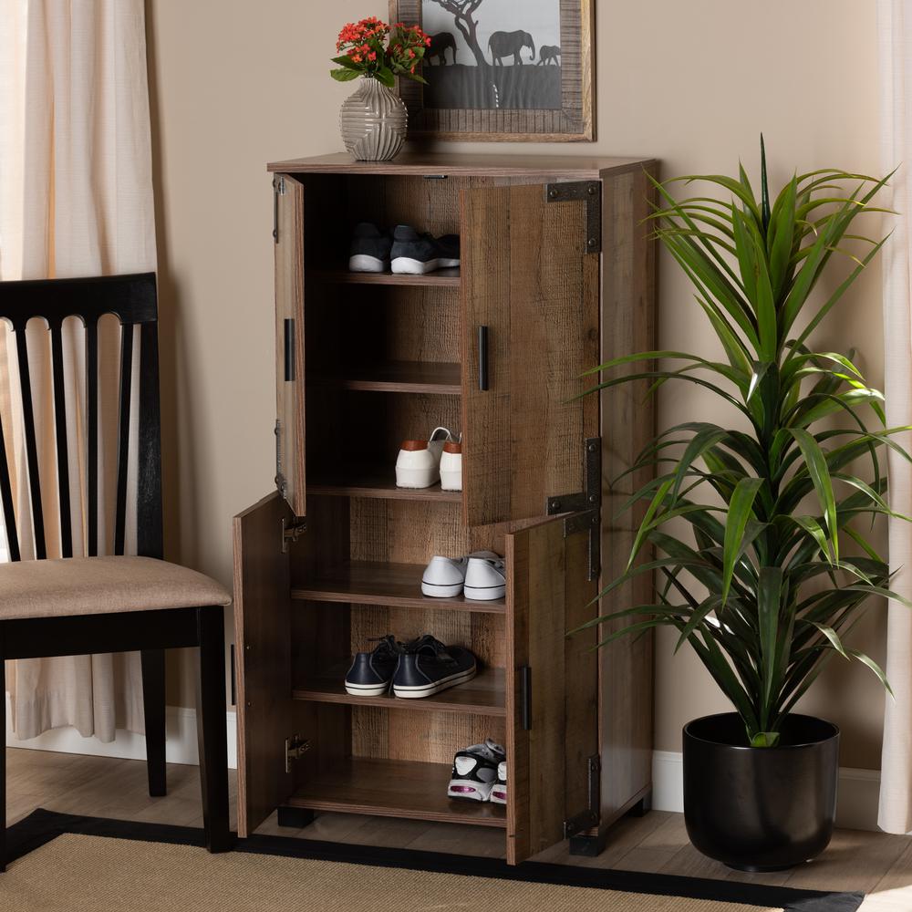 Farmhouse Rustic Finished Wood 4-Door Shoe Cabinet. Picture 18