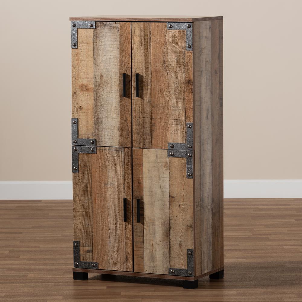 Farmhouse Rustic Finished Wood 4-Door Shoe Cabinet. Picture 19