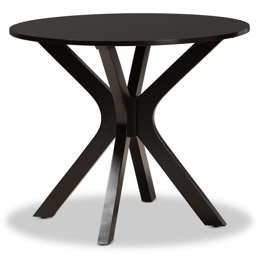 Dark Brown Finished 34-Inch-Wide Round Wood Dining Table. Picture 8