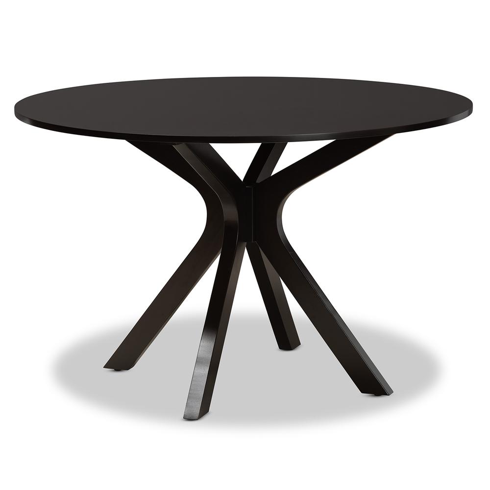 Dark Brown Finished 45-Inch-Wide Round Wood Dining Table. Picture 8