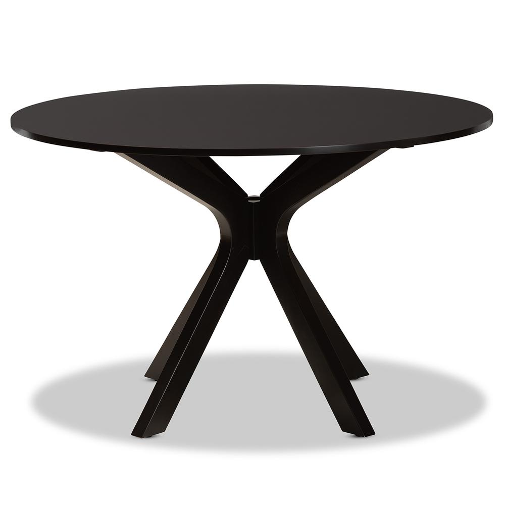 Dark Brown Finished 45-Inch-Wide Round Wood Dining Table. Picture 9