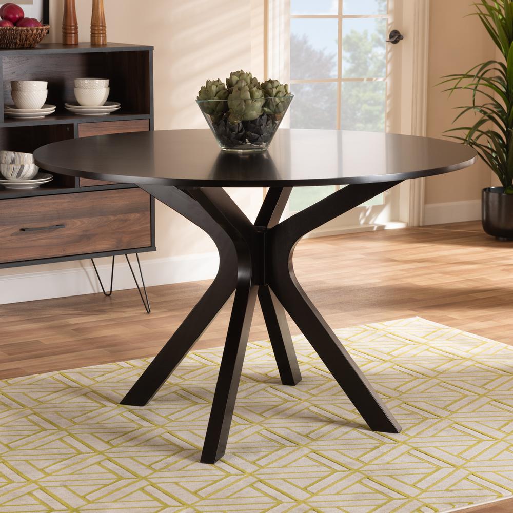 Dark Brown Finished 45-Inch-Wide Round Wood Dining Table. Picture 12