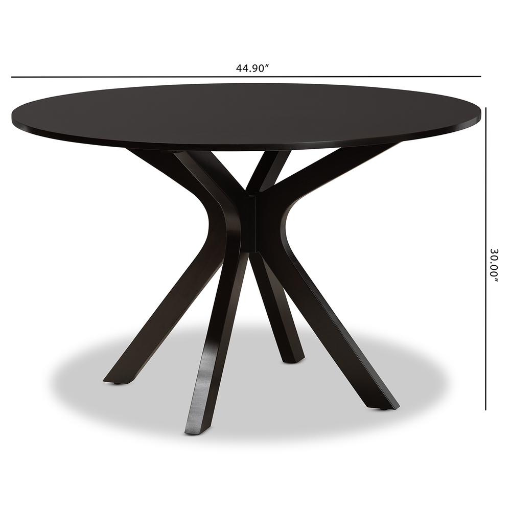 Dark Brown Finished 45-Inch-Wide Round Wood Dining Table. Picture 14