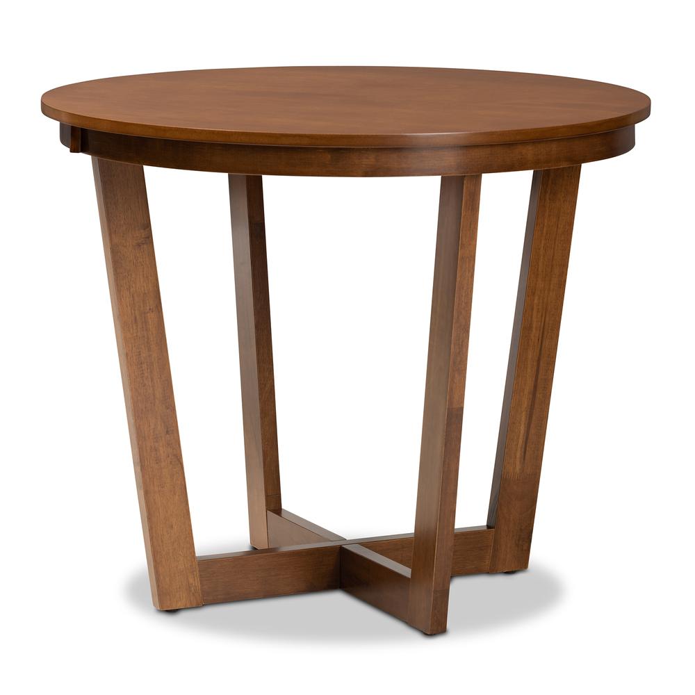 Walnut Brown Finished 35-Inch-Wide Round Wood Dining Table. Picture 8
