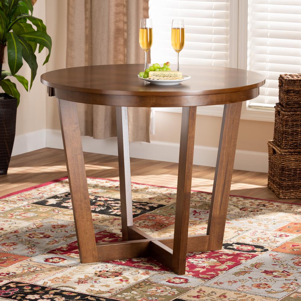 Walnut Brown Finished 35-Inch-Wide Round Wood Dining Table. Picture 12