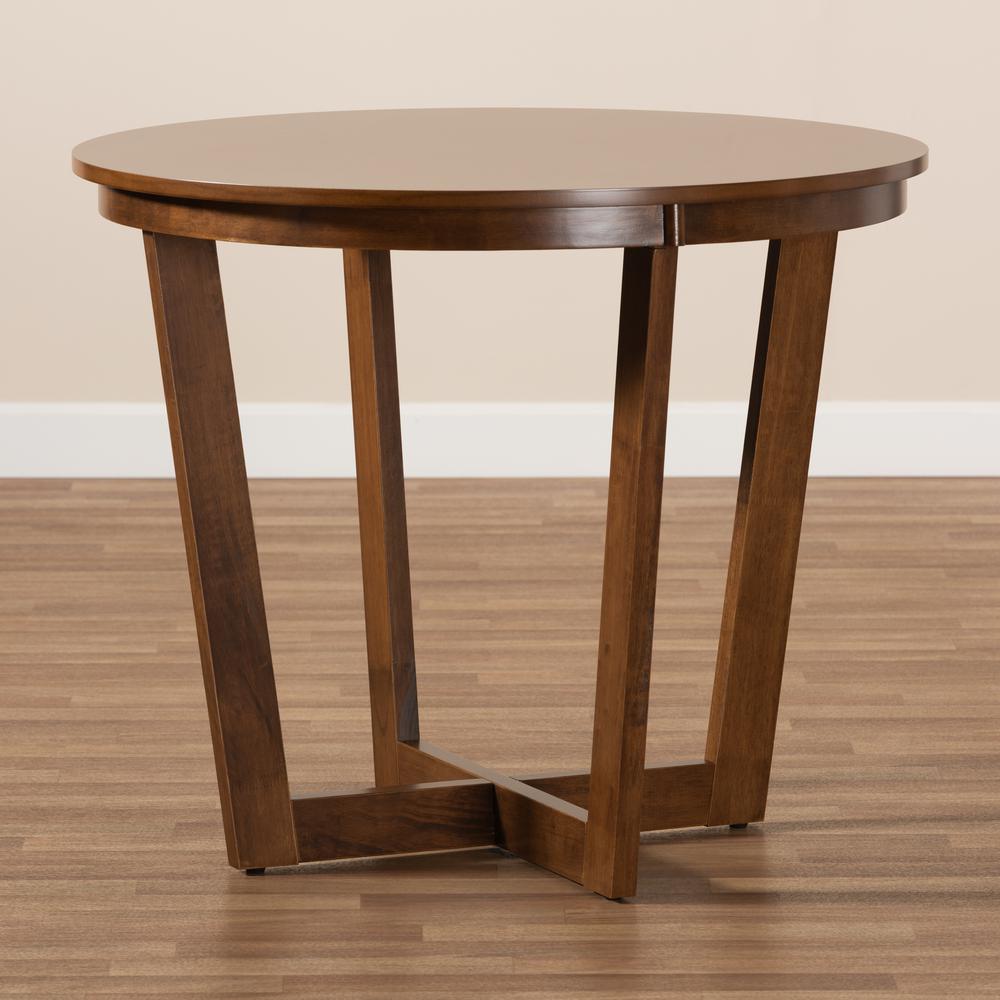 Walnut Brown Finished 35-Inch-Wide Round Wood Dining Table. Picture 13