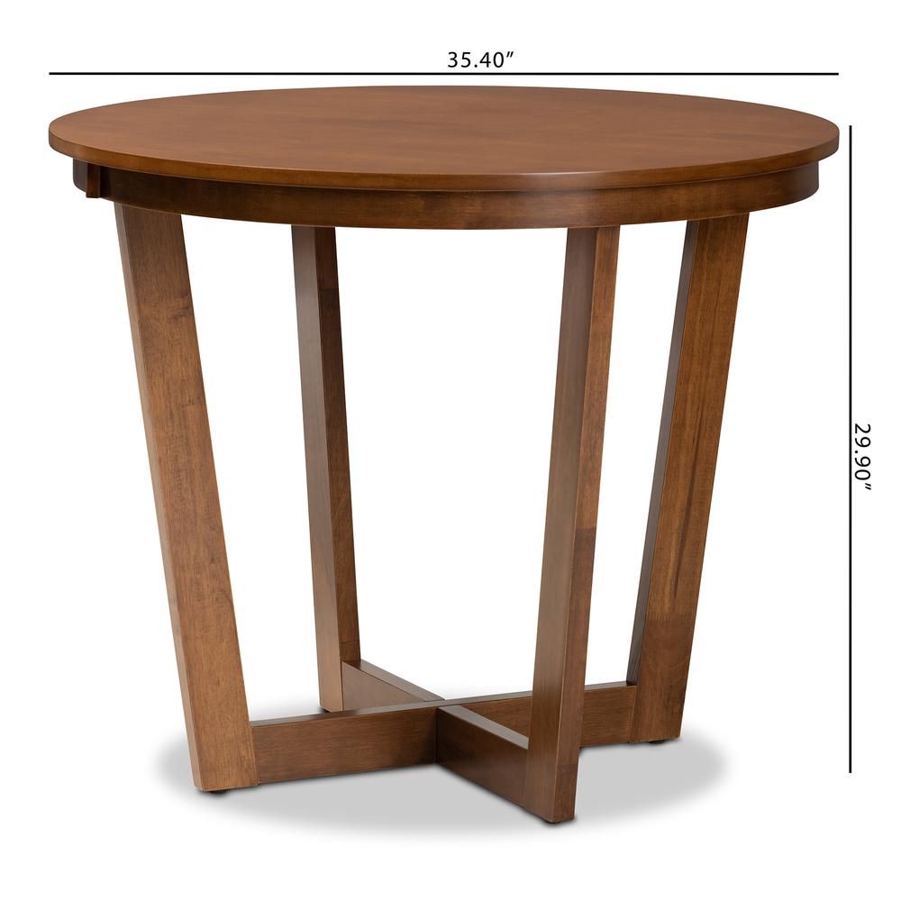 Walnut Brown Finished 35-Inch-Wide Round Wood Dining Table. Picture 14