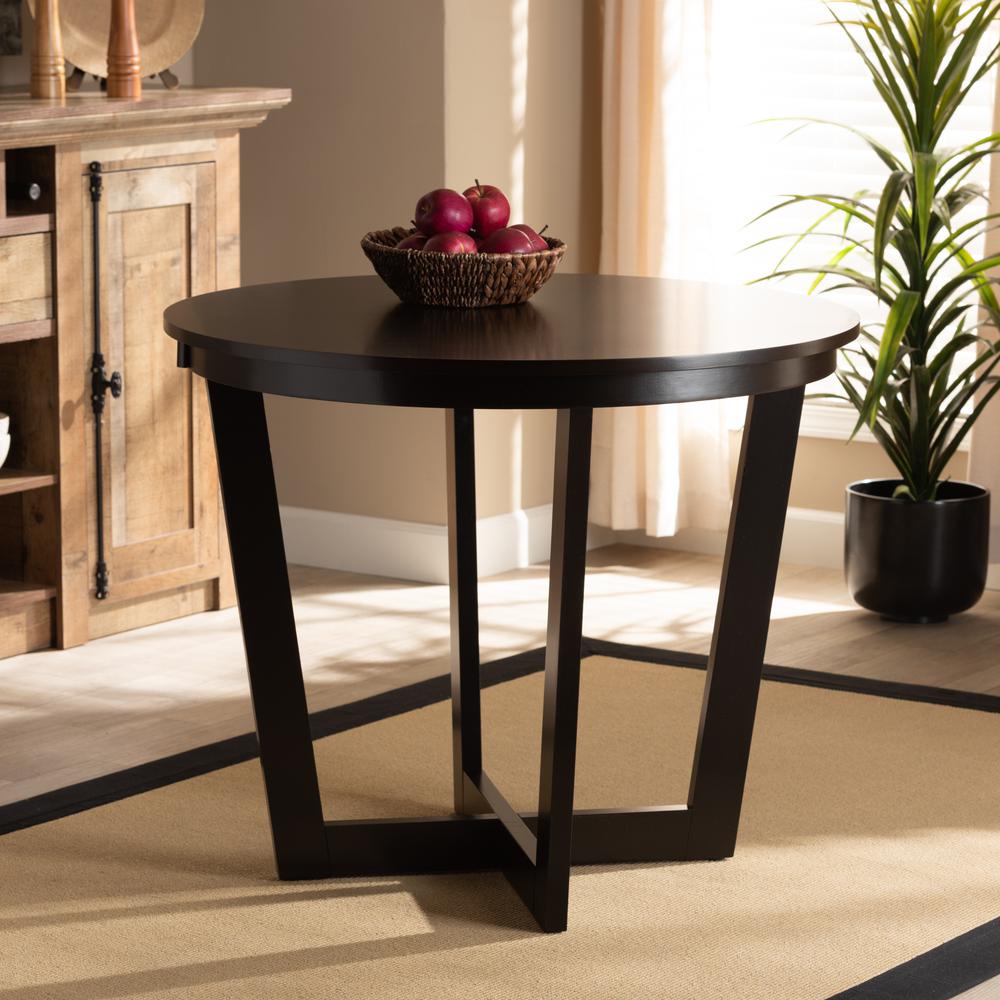Dark Brown Finished 35-Inch-Wide Round Wood Dining Table. Picture 12