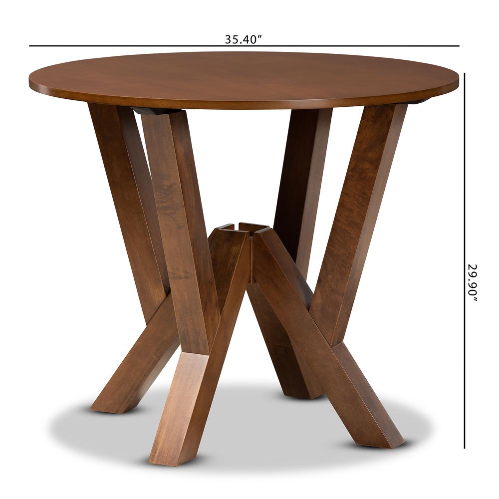 Walnut Brown Finished 35-Inch-Wide Round Wood Dining Table. Picture 14