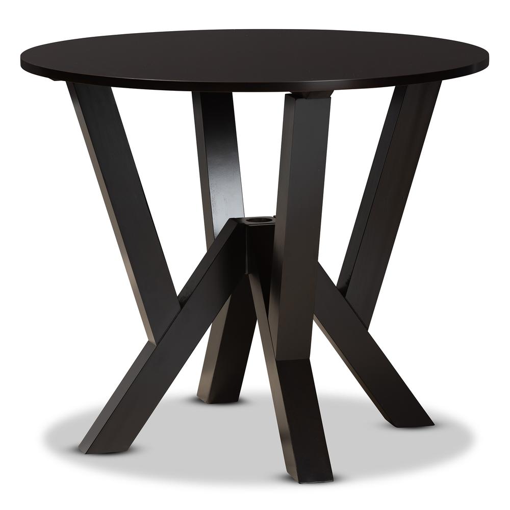 Dark Brown Finished 35-Inch-Wide Round Wood Dining Table. Picture 8
