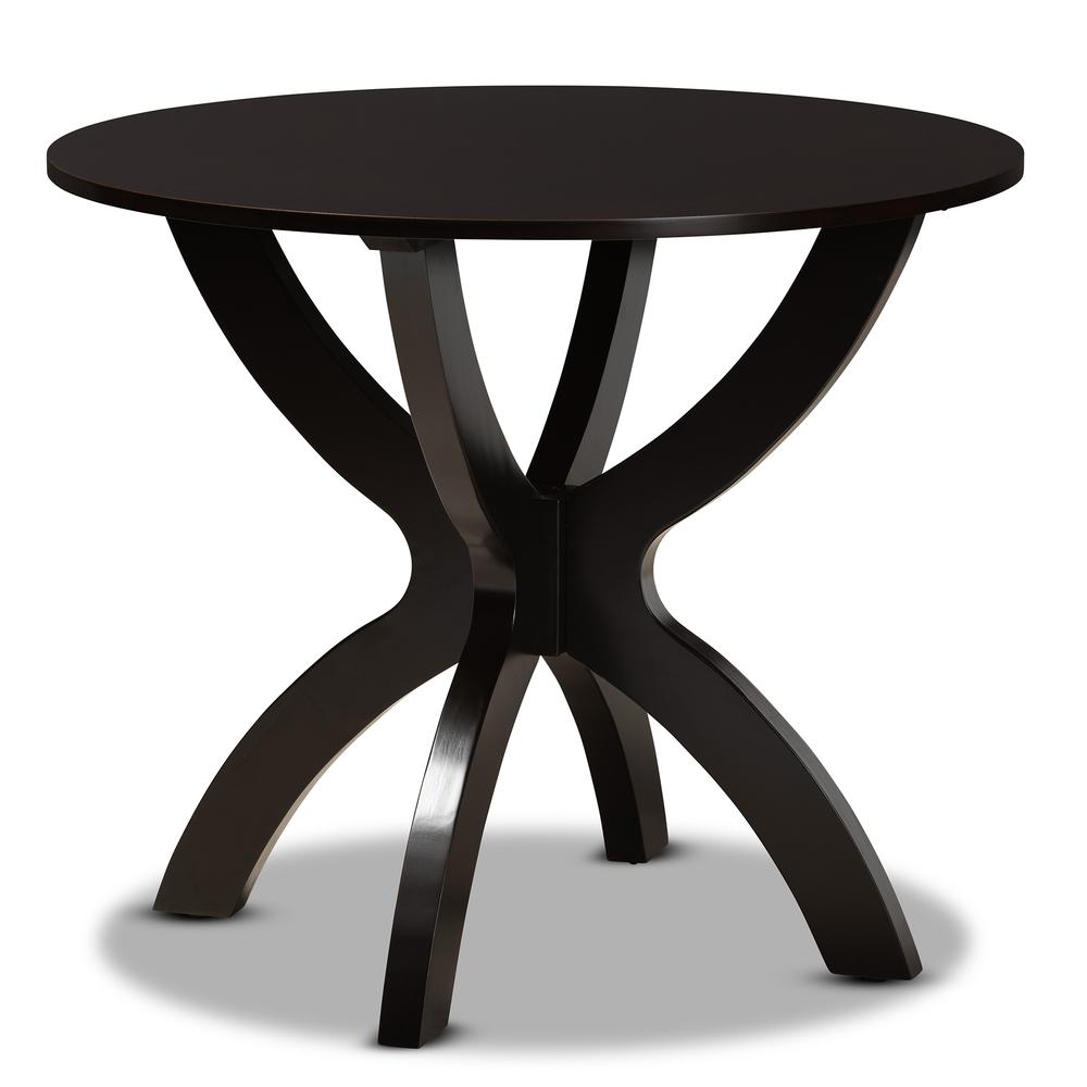 Dark Brown Finished 35-Inch-Wide Round Wood Dining Table. Picture 8
