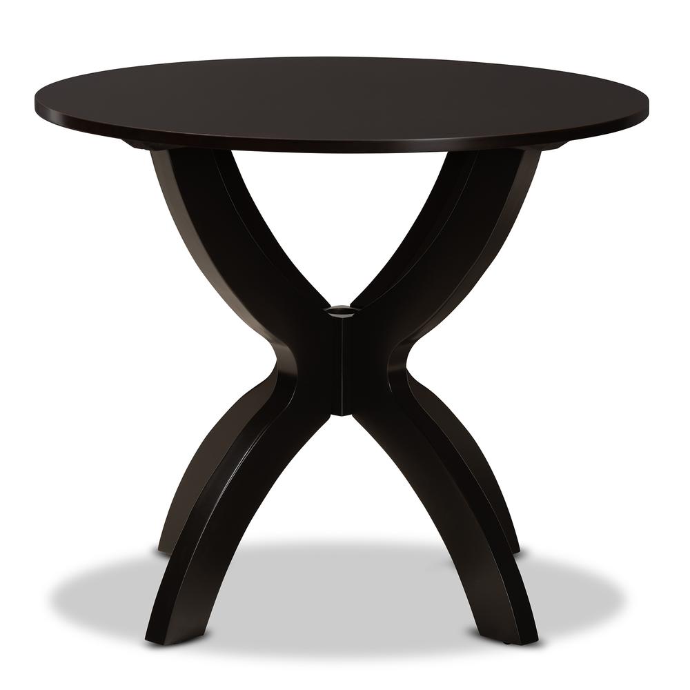 Dark Brown Finished 35-Inch-Wide Round Wood Dining Table. Picture 9