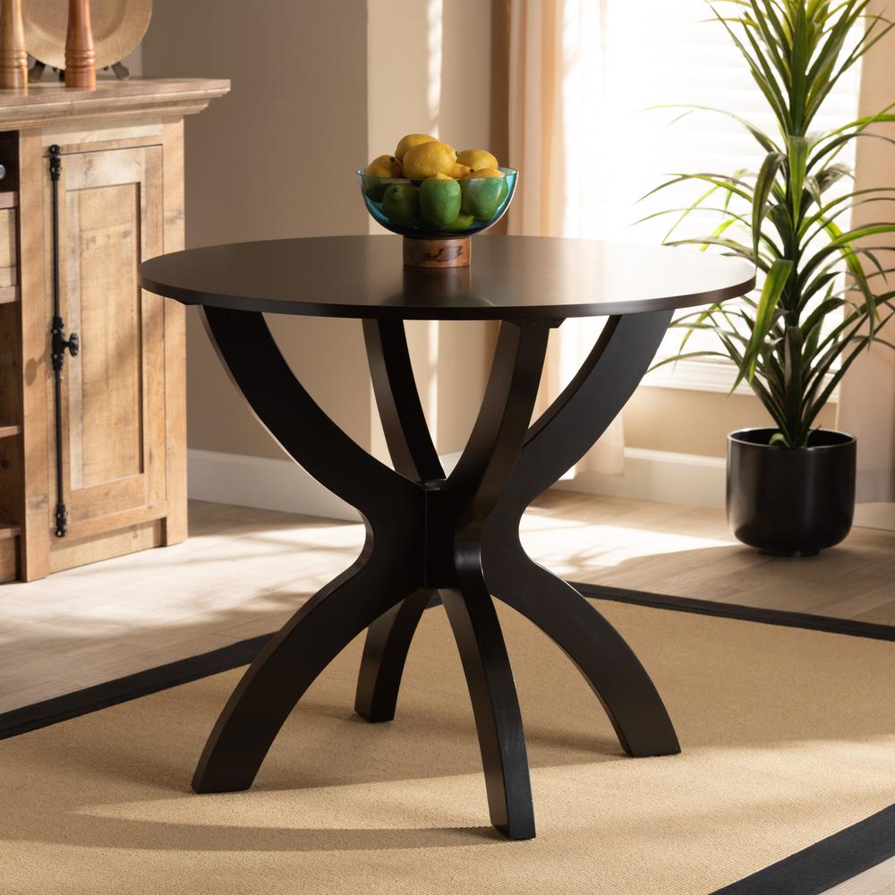 Dark Brown Finished 35-Inch-Wide Round Wood Dining Table. Picture 12