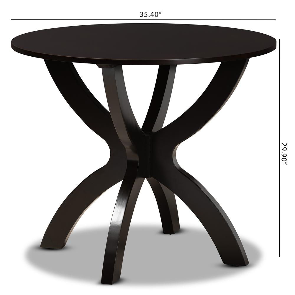 Dark Brown Finished 35-Inch-Wide Round Wood Dining Table. Picture 14