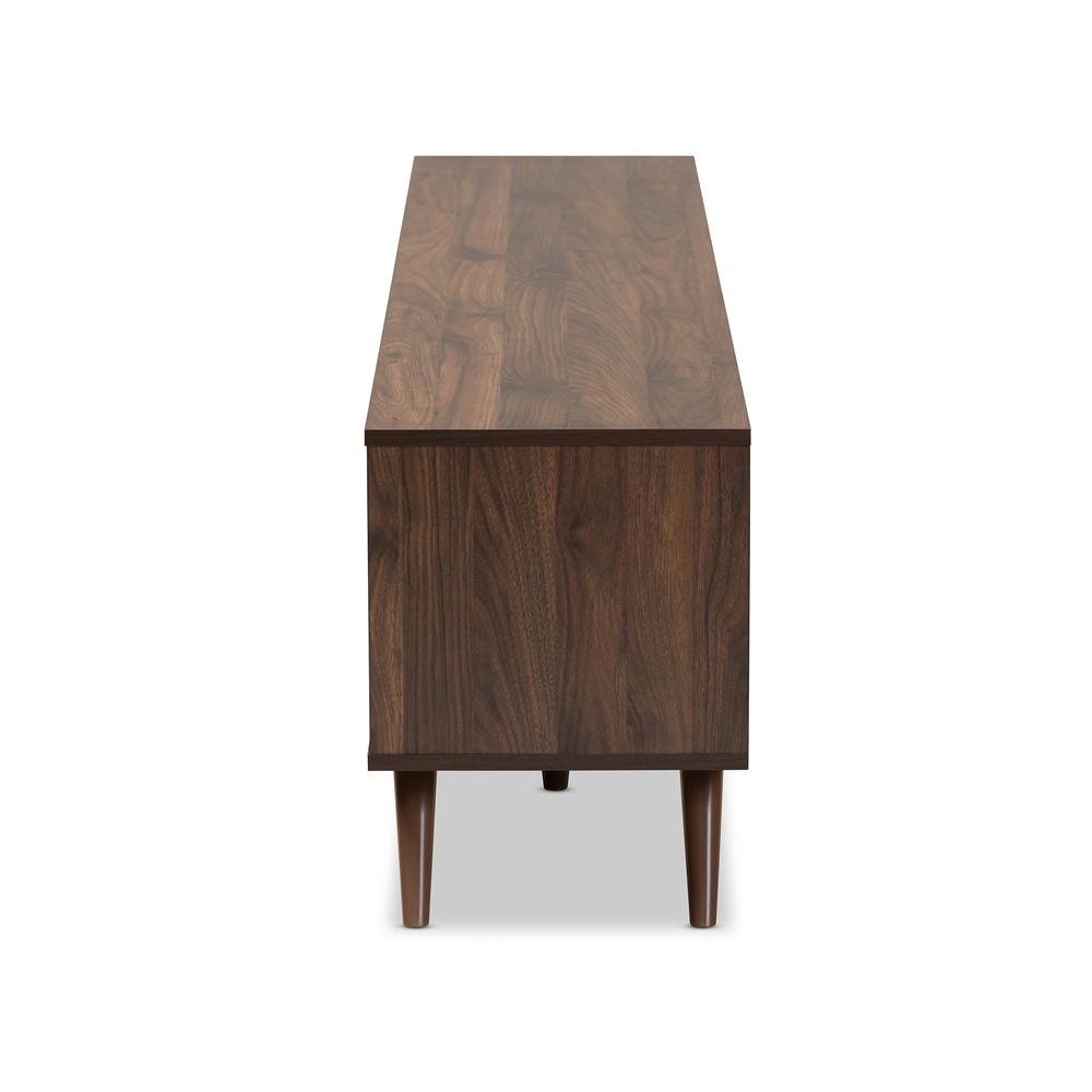 Two-Tone Grey and Walnut Finished Wood TV Stand with Drop-Down Compartments. Picture 13