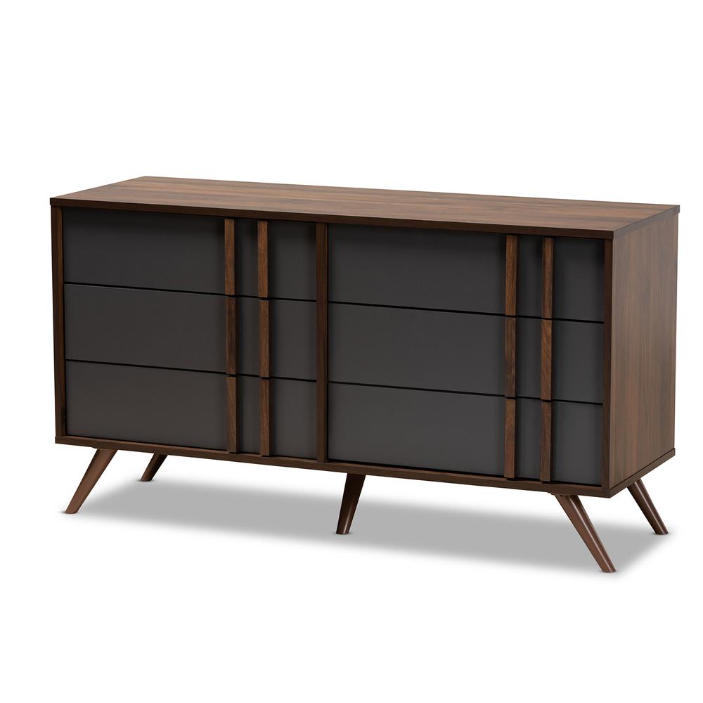 Two-Tone Grey and Walnut Finished Wood 6-Drawer Bedroom Dresser. Picture 10