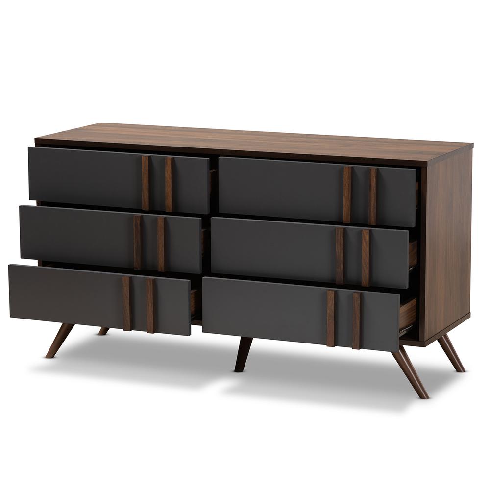 Two-Tone Grey and Walnut Finished Wood 6-Drawer Bedroom Dresser. Picture 11
