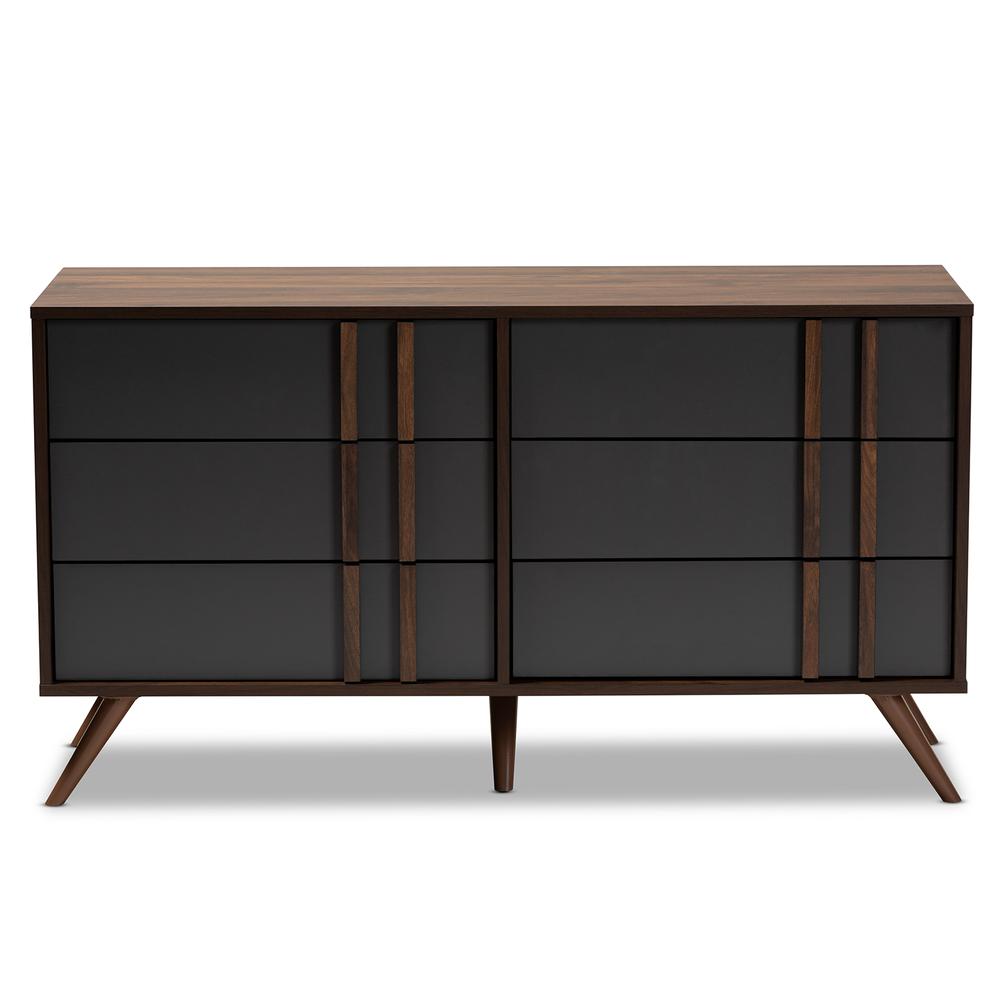 Two-Tone Grey and Walnut Finished Wood 6-Drawer Bedroom Dresser. Picture 12