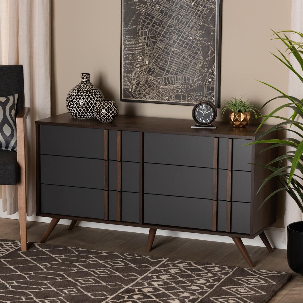 Two-Tone Grey and Walnut Finished Wood 6-Drawer Bedroom Dresser. Picture 16