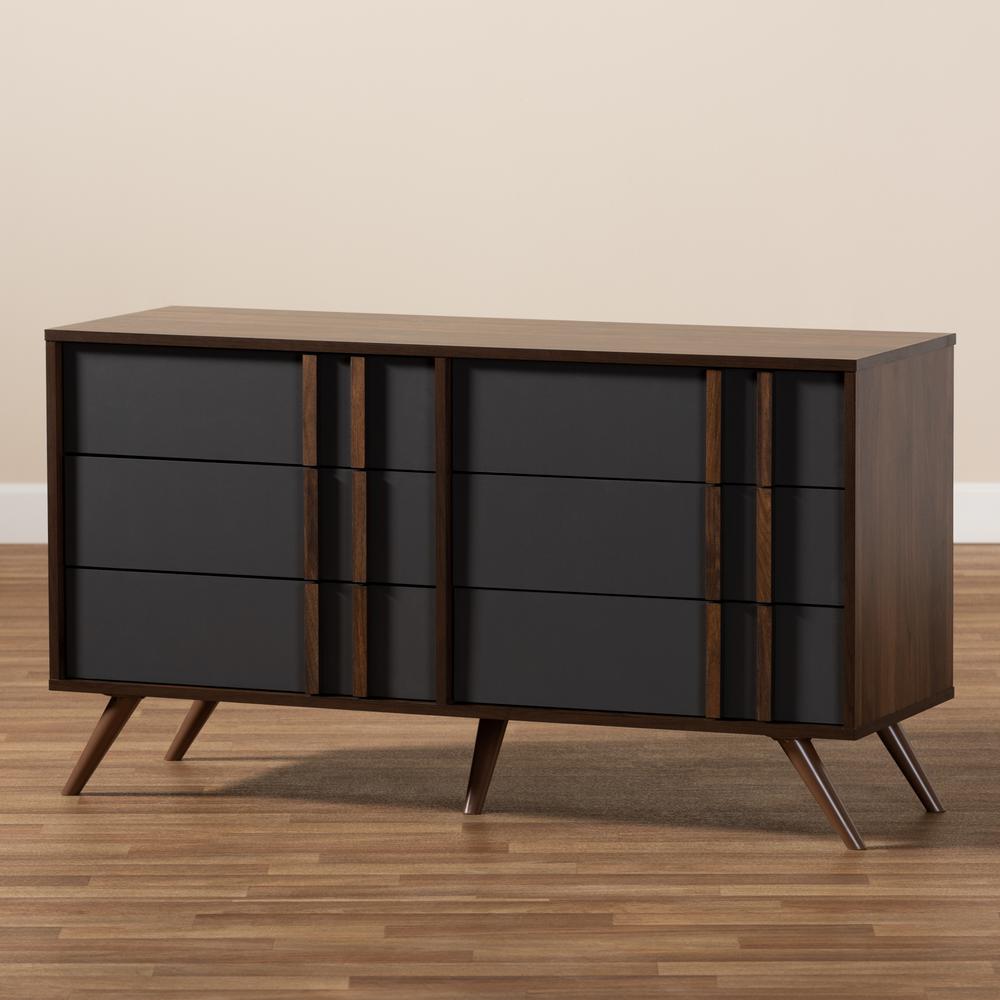 Two-Tone Grey and Walnut Finished Wood 6-Drawer Bedroom Dresser. Picture 17