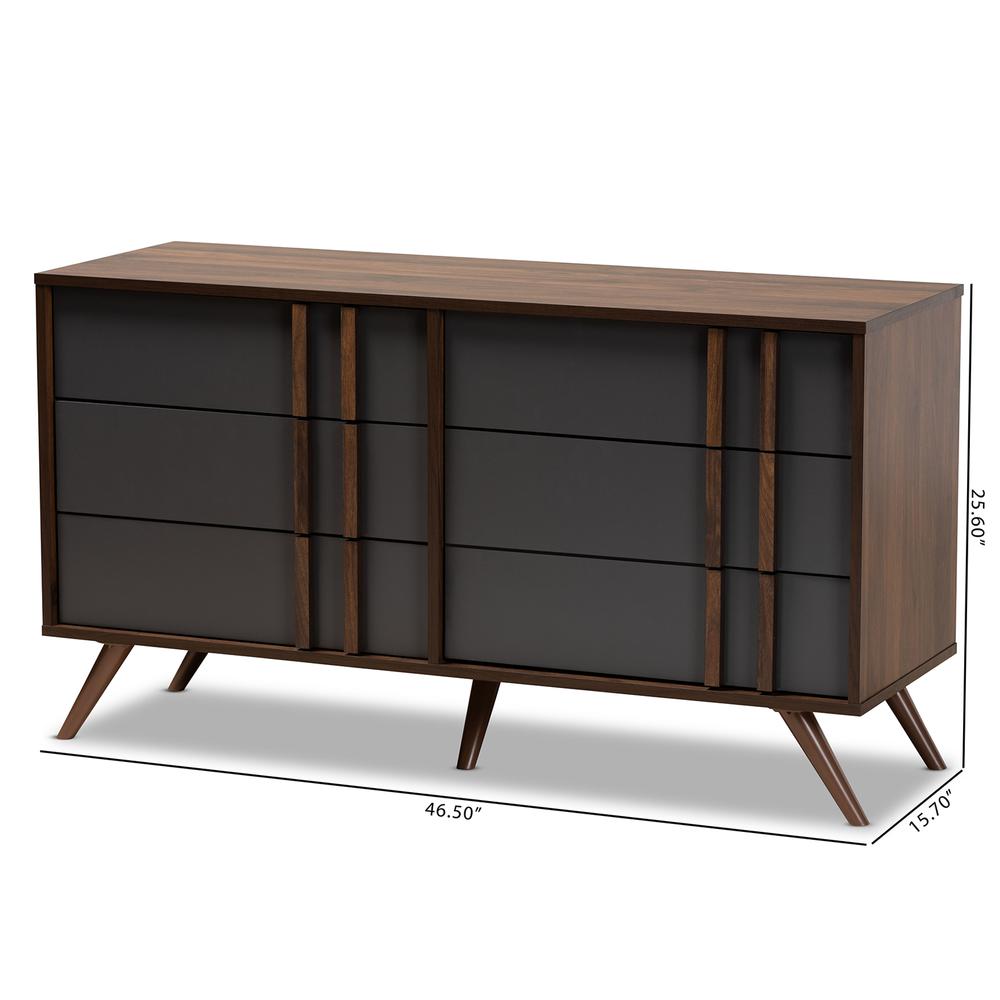Two-Tone Grey and Walnut Finished Wood 6-Drawer Bedroom Dresser. Picture 18