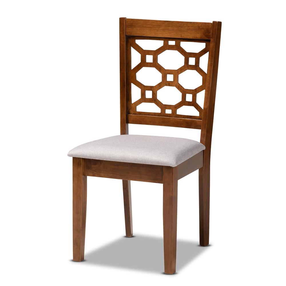 Grey Fabric Upholstered and Walnut Brown Finished Wood 4-Piece Dining Chair Set. Picture 8