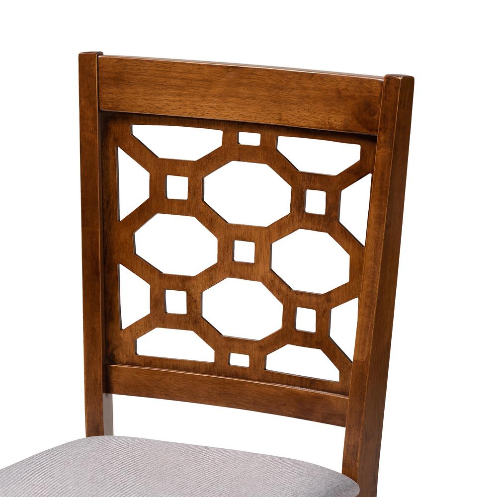 Grey Fabric Upholstered and Walnut Brown Finished Wood 4-Piece Dining Chair Set. Picture 9
