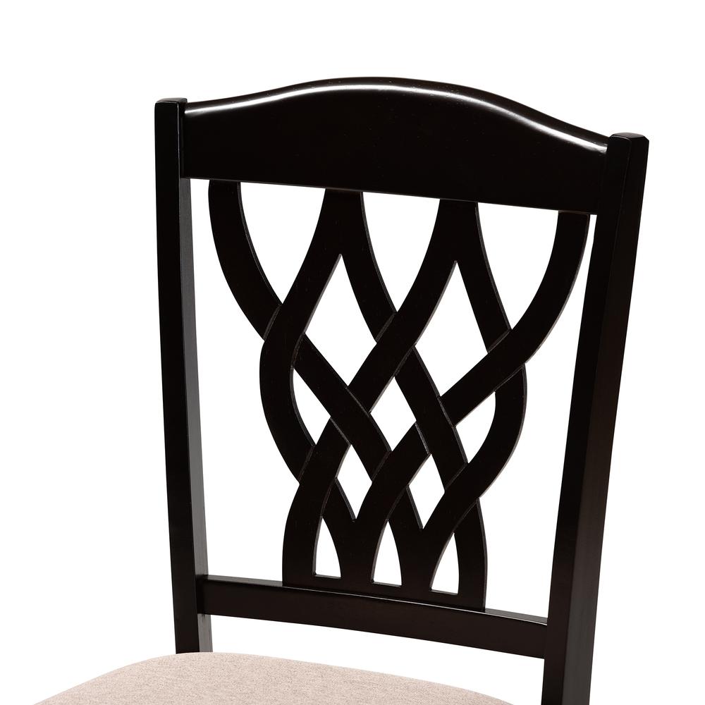 Sand Fabric Upholstered and Dark Brown Finished Wood 7-Piece Dining Set. Picture 13