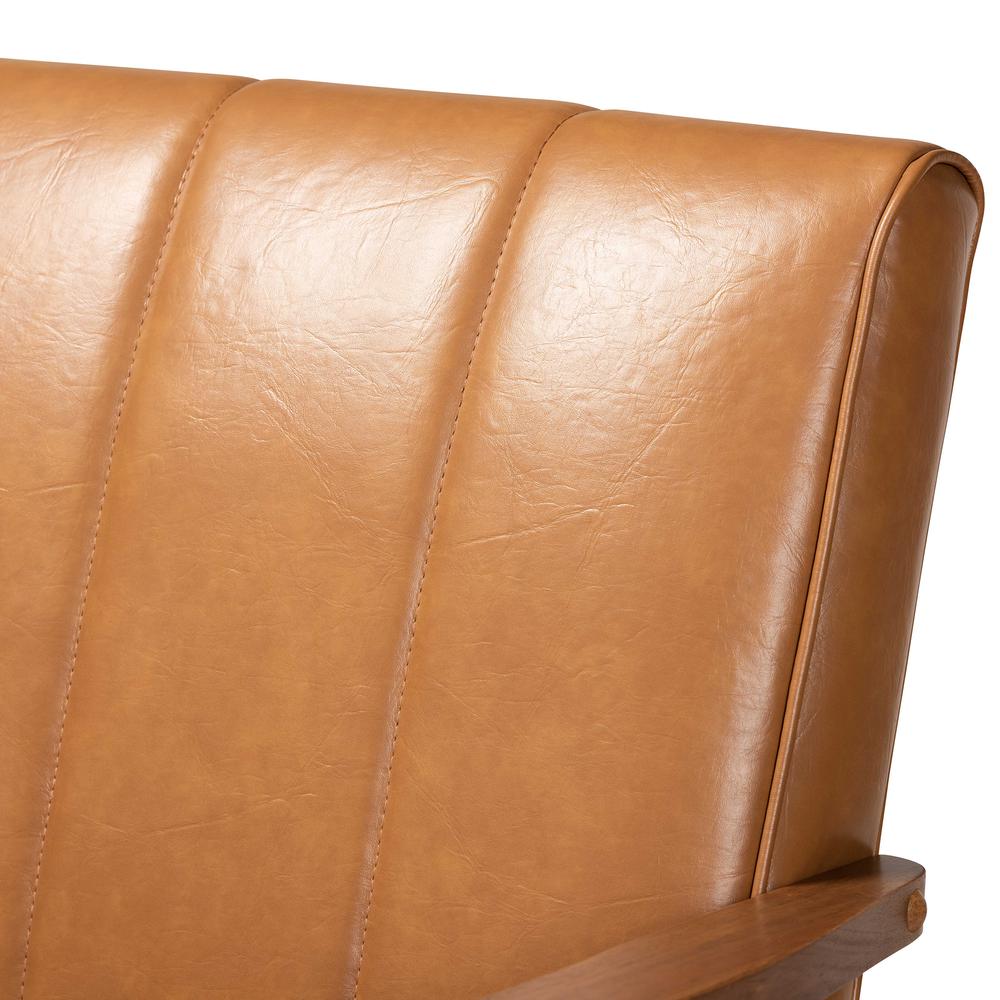 Leather Upholstered and Walnut Brown finished Wood Loveseat. Picture 14