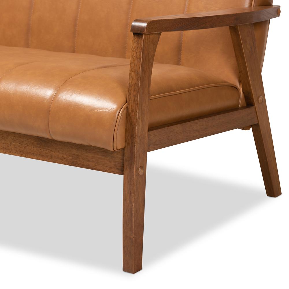 Leather Upholstered and Walnut Brown finished Wood Loveseat. Picture 15