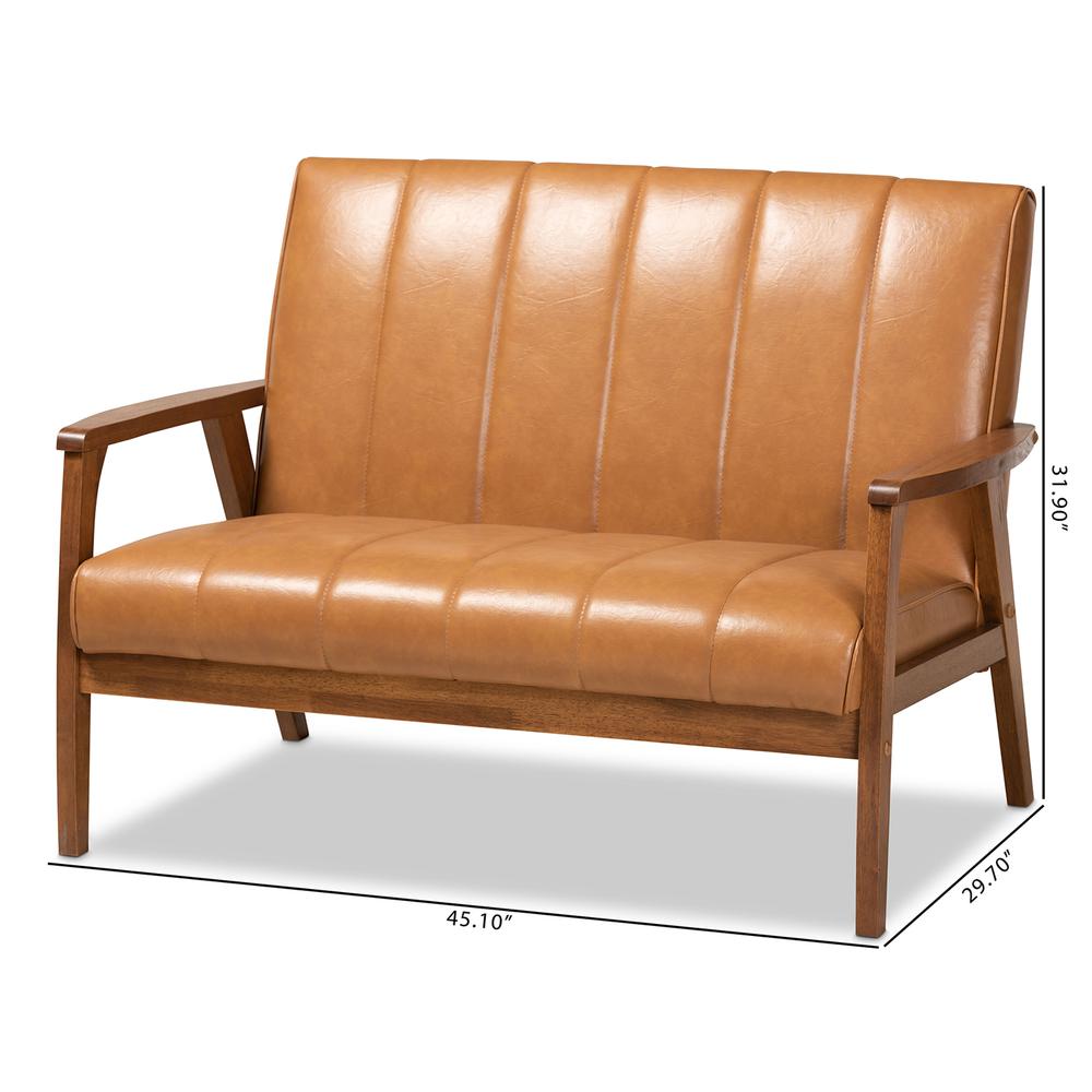 Leather Upholstered and Walnut Brown finished Wood Loveseat. Picture 18