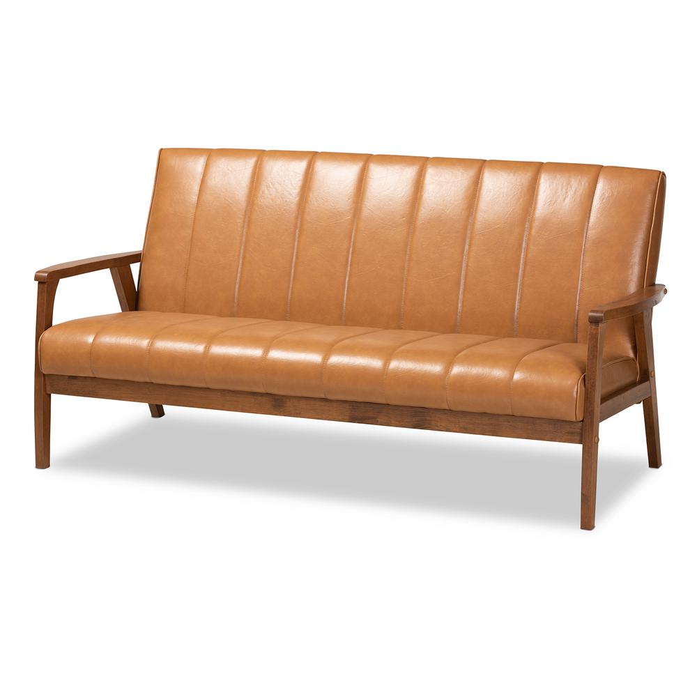 Leather Upholstered and Walnut Brown finished Wood Sofa. Picture 10