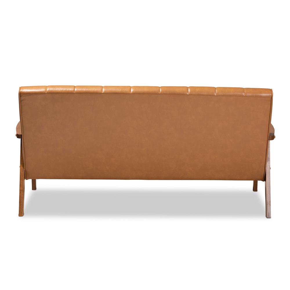 Leather Upholstered and Walnut Brown finished Wood Sofa. Picture 13