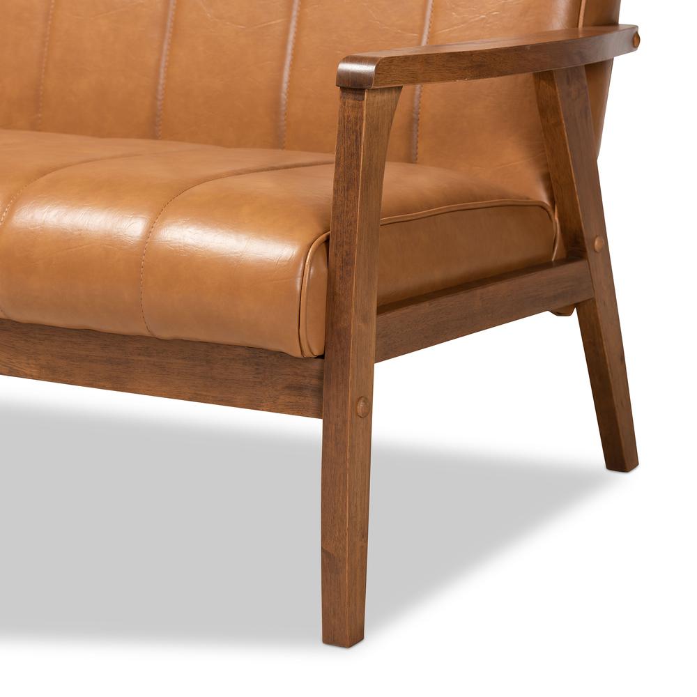 Leather Upholstered and Walnut Brown finished Wood Sofa. Picture 15