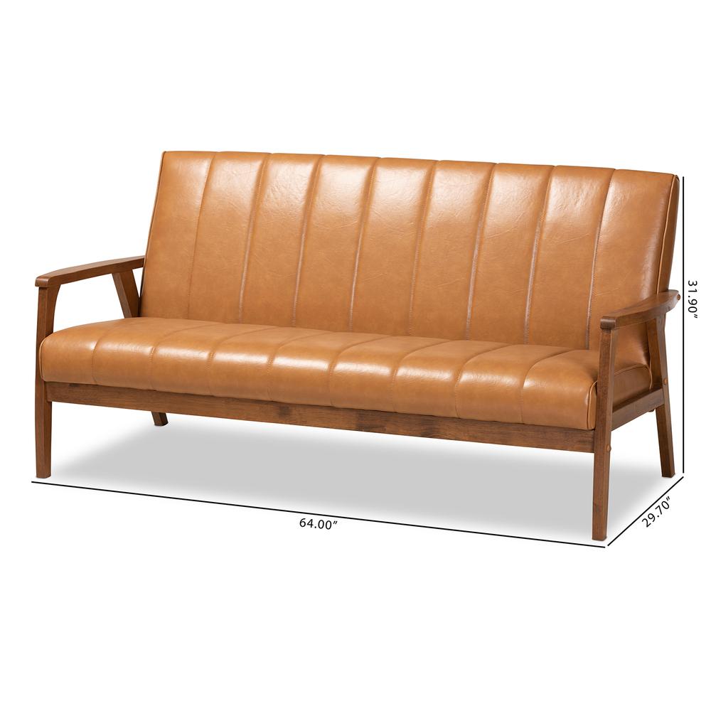 Leather Upholstered and Walnut Brown finished Wood Sofa. Picture 18