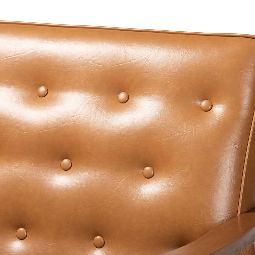 Leather Upholstered and Walnut Brown Finished Wood Loveseat. Picture 14