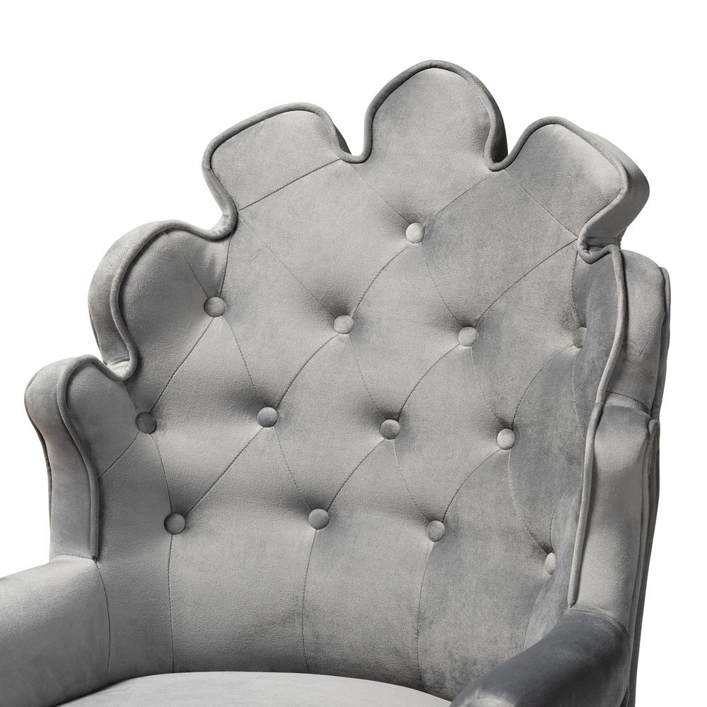 Dark Grey Velvet Upholstered and Dark Brown Finished Wood 2-Piece Bar Stool Set. Picture 12