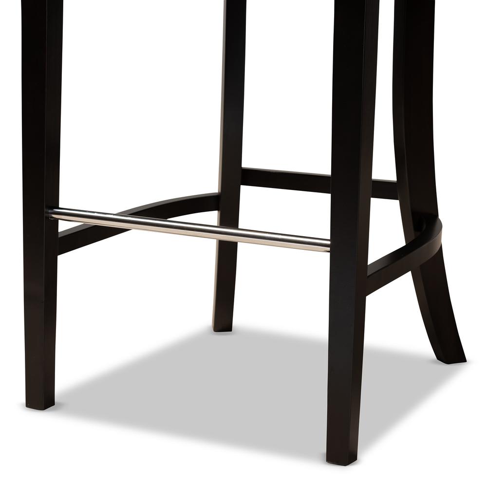 Dark Grey Velvet Upholstered and Dark Brown Finished Wood 2-Piece Bar Stool Set. Picture 13