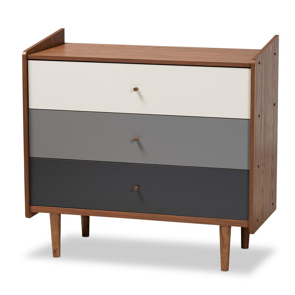Multicolor Walnut Brown and Grey Gradient Finished Wood 3-Drawer Chest. Picture 10